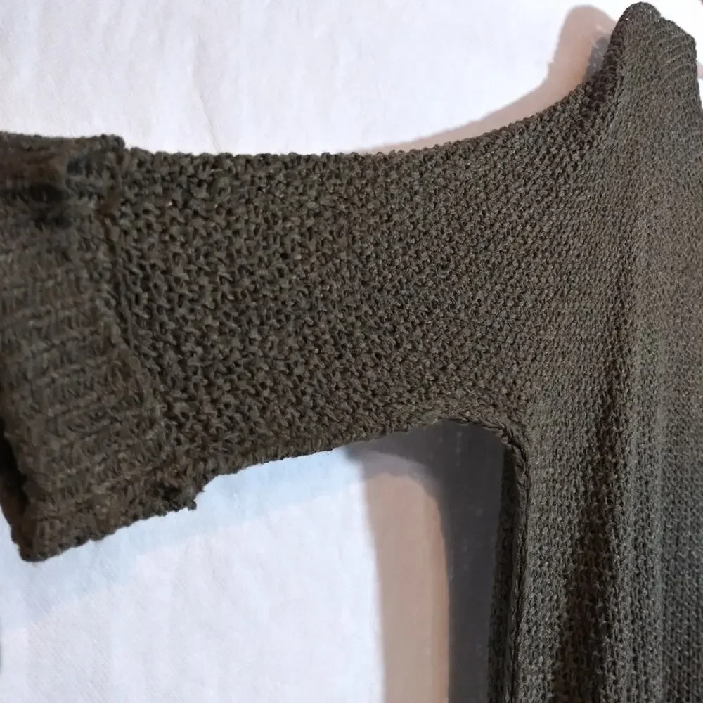 Wishlist Oversized Crochet Open Knit V-Neck Sweater in Olive Casual Relaxed S/M